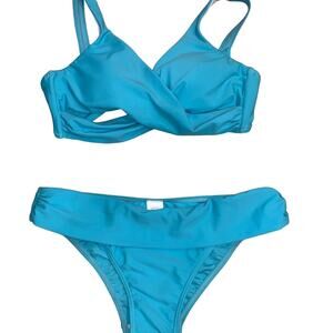NEW Laguna Beach Boutique Azure / Turquoise Wrap Style Bikini Set Size Large